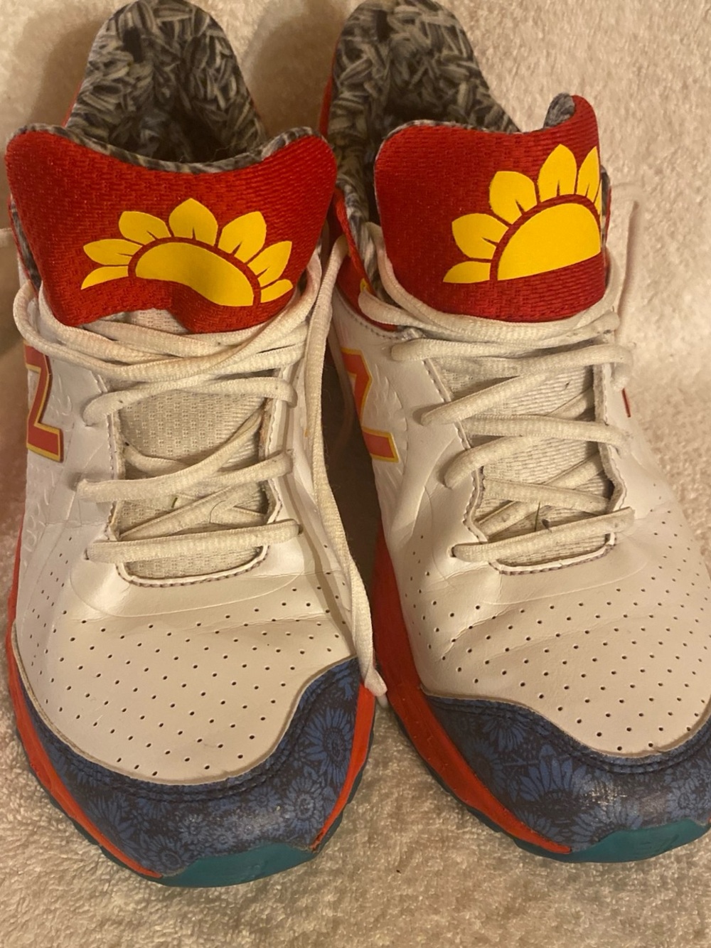 Men’s David Sunflower White Multicolor Athletic Sneakers with Sunflower Accent